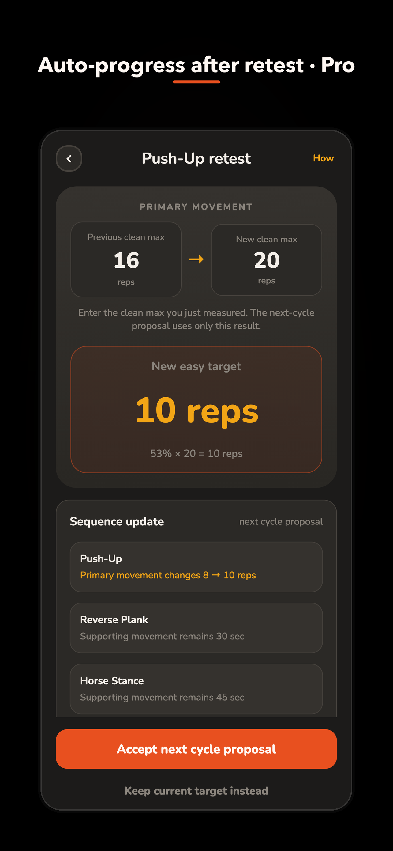 GTG Coach retest and progression screen