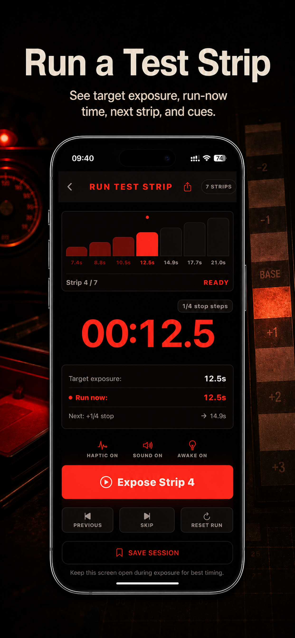 Safelight test strip runner