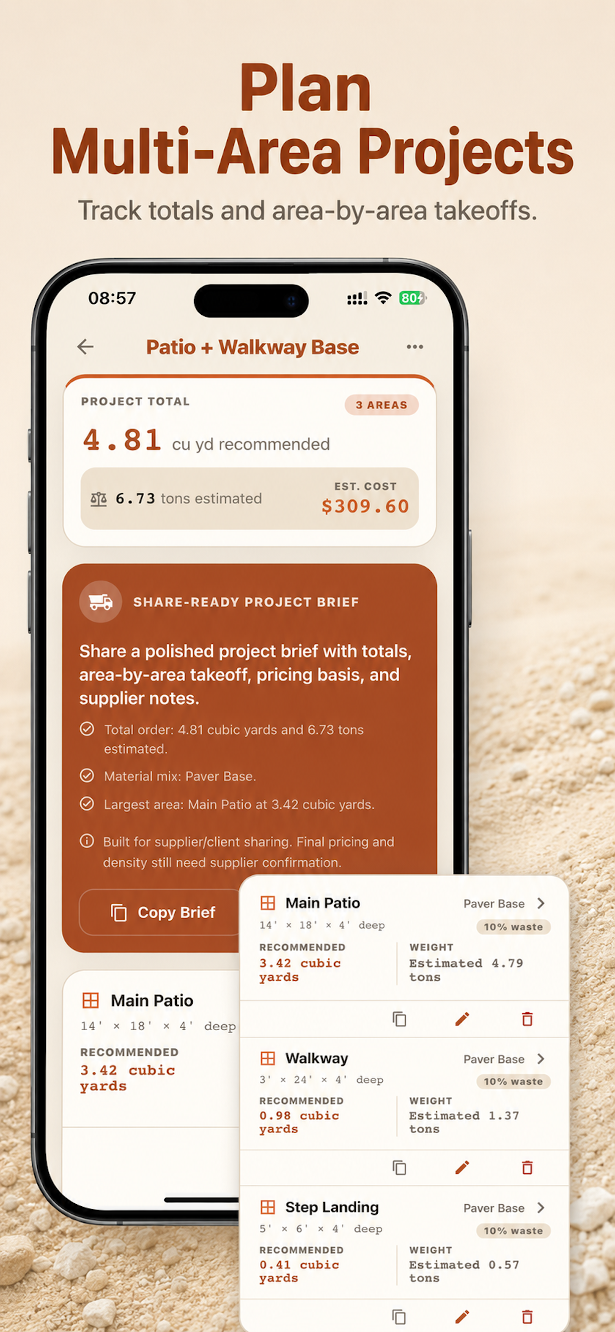 Cubic yard and cost calculation details