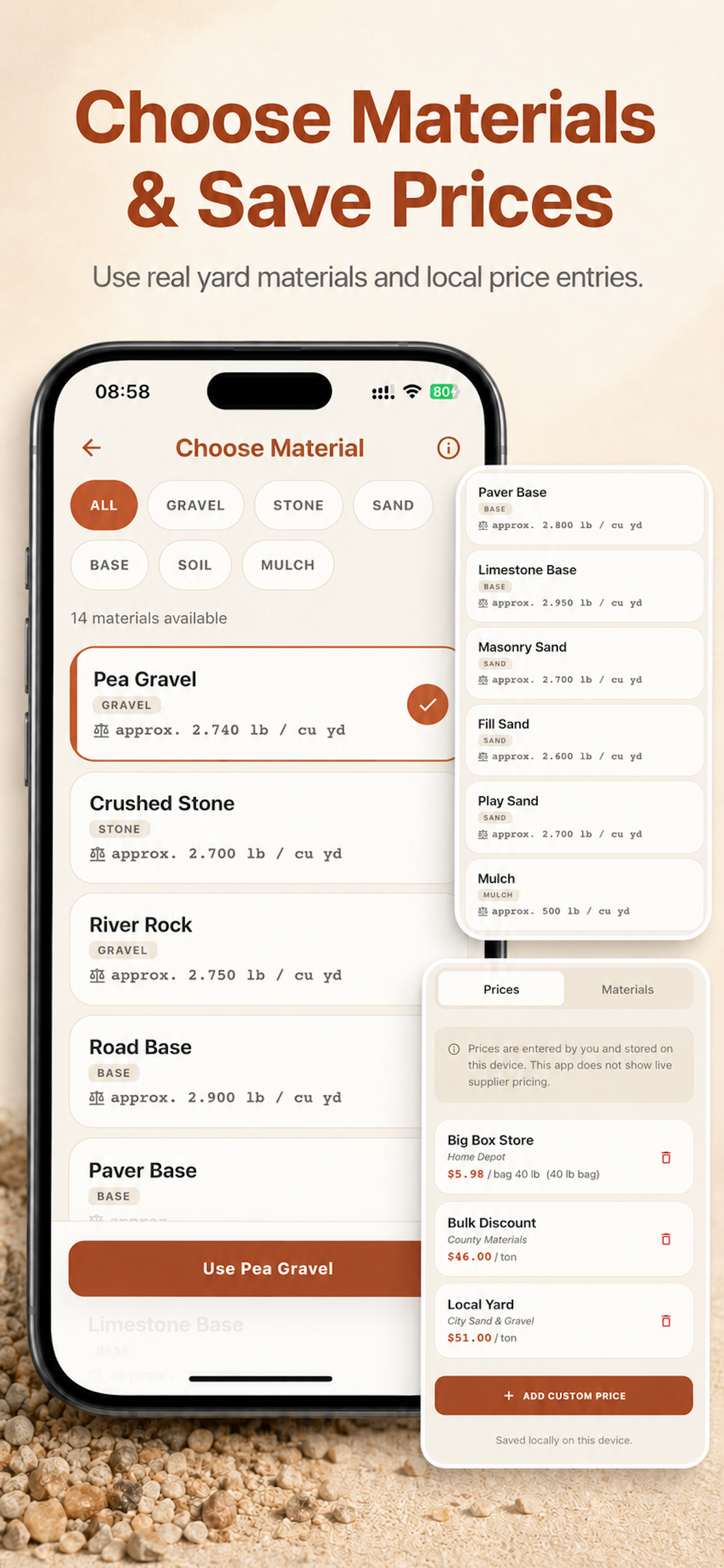 Material density selector preset list