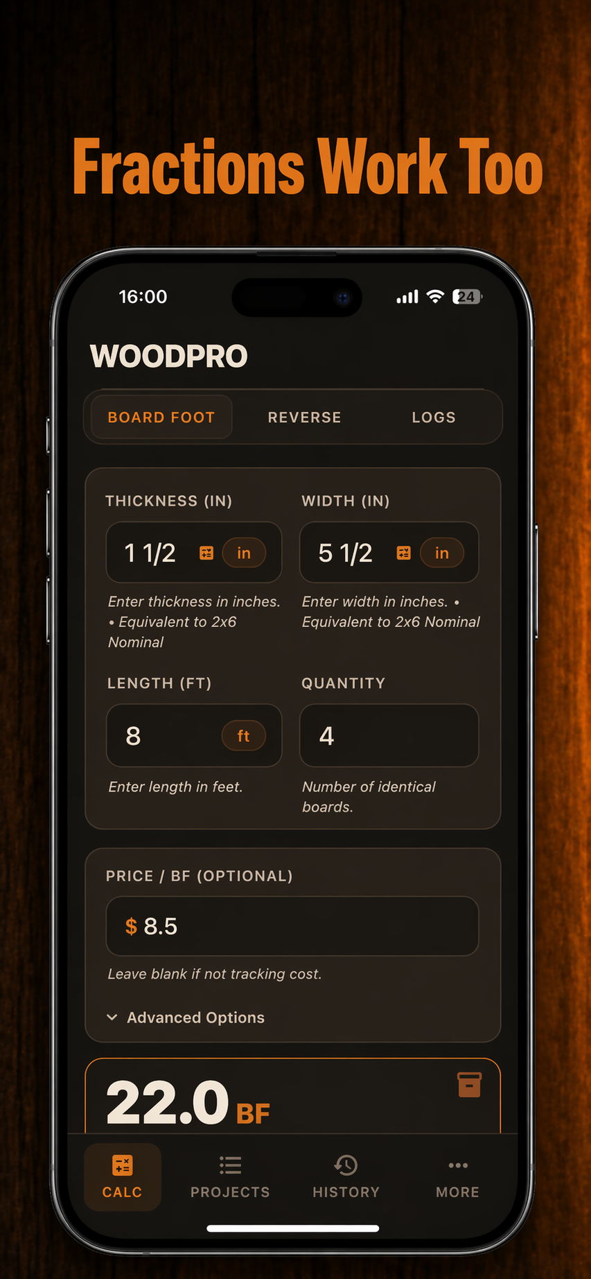 WoodPro fractions input